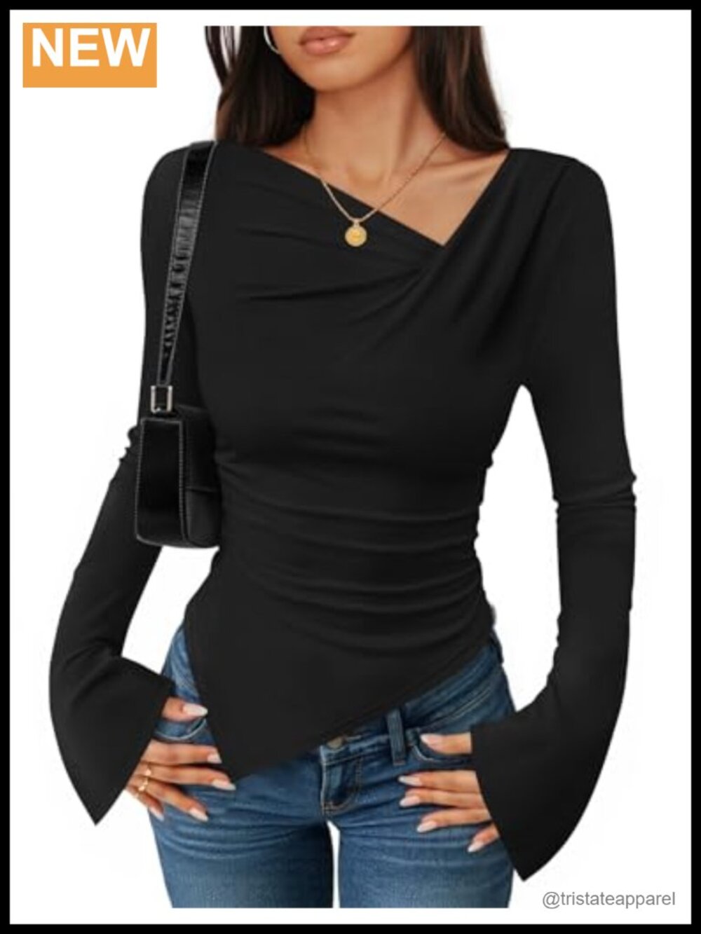 Womens Long Sleeve Asymmetrical Y2K Crop Top Slim Fit Knit Going Out Shirt
